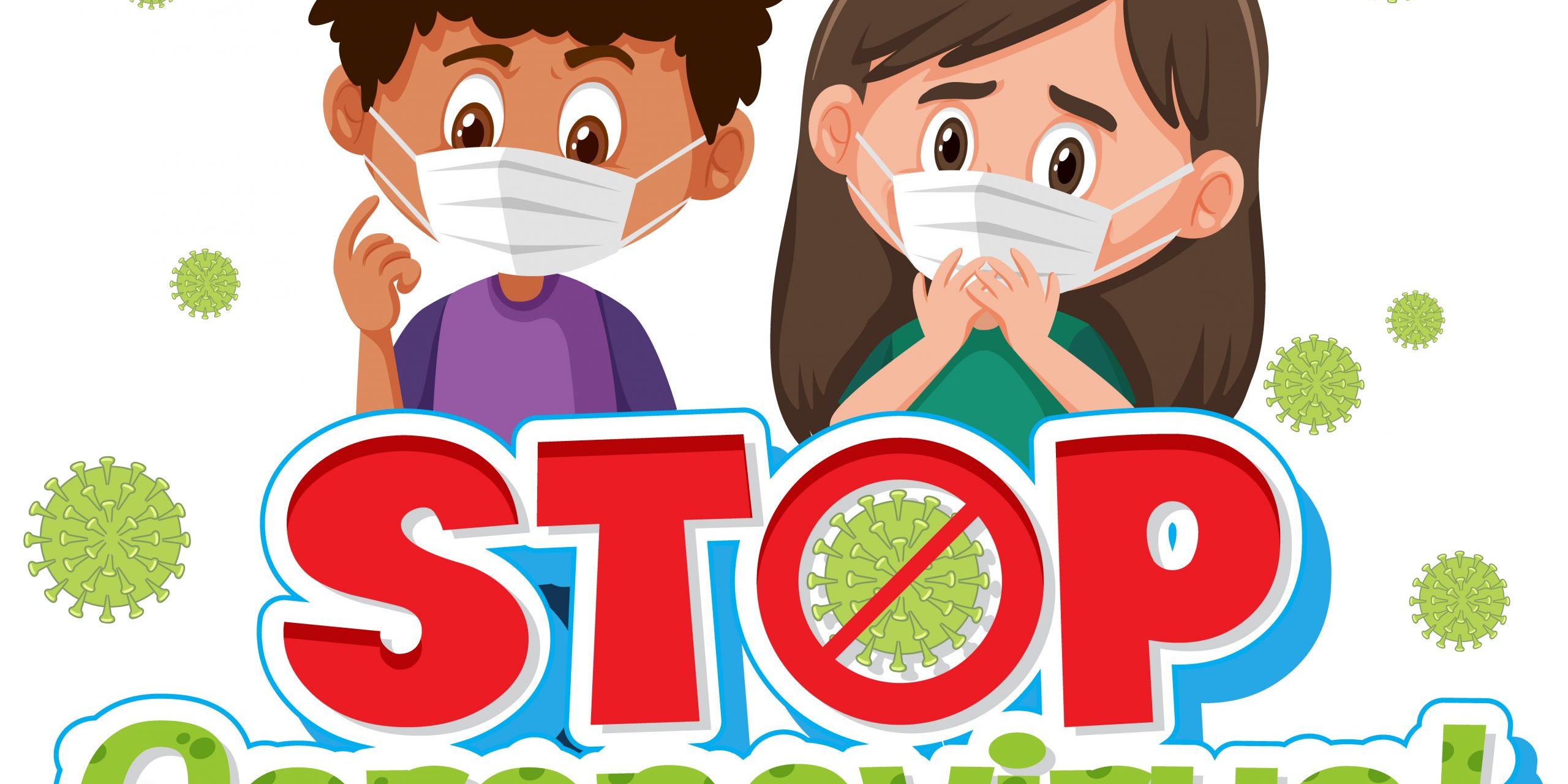 Coronavirus poster design with sick children and word stop coron